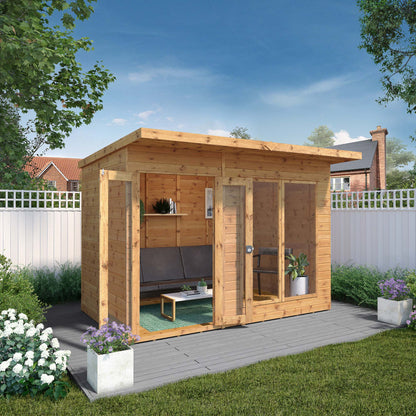 Wooden Pent Roof Summerhouse Double Door Large Windows