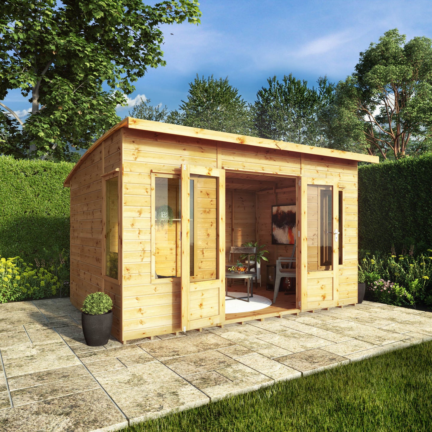 Wooden Summerhouse Shiplap T&G Curved Roof Double Door - Helios