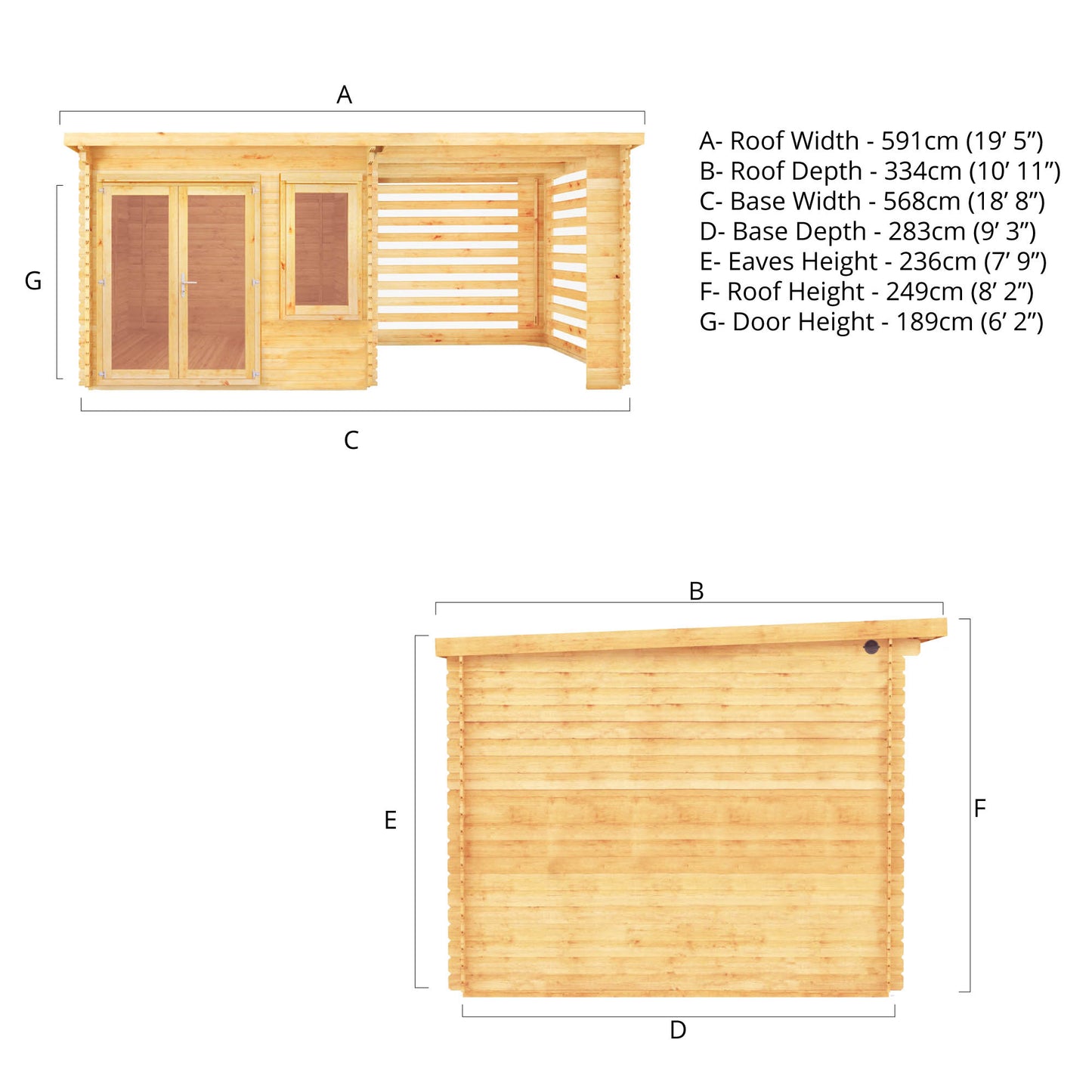 Studio Pent Log Cabin with Slatted or Patio Area