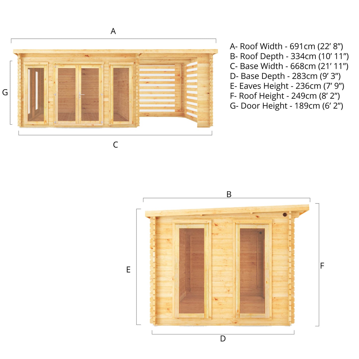 Studio Pent Log Cabin with Slatted or Patio Area