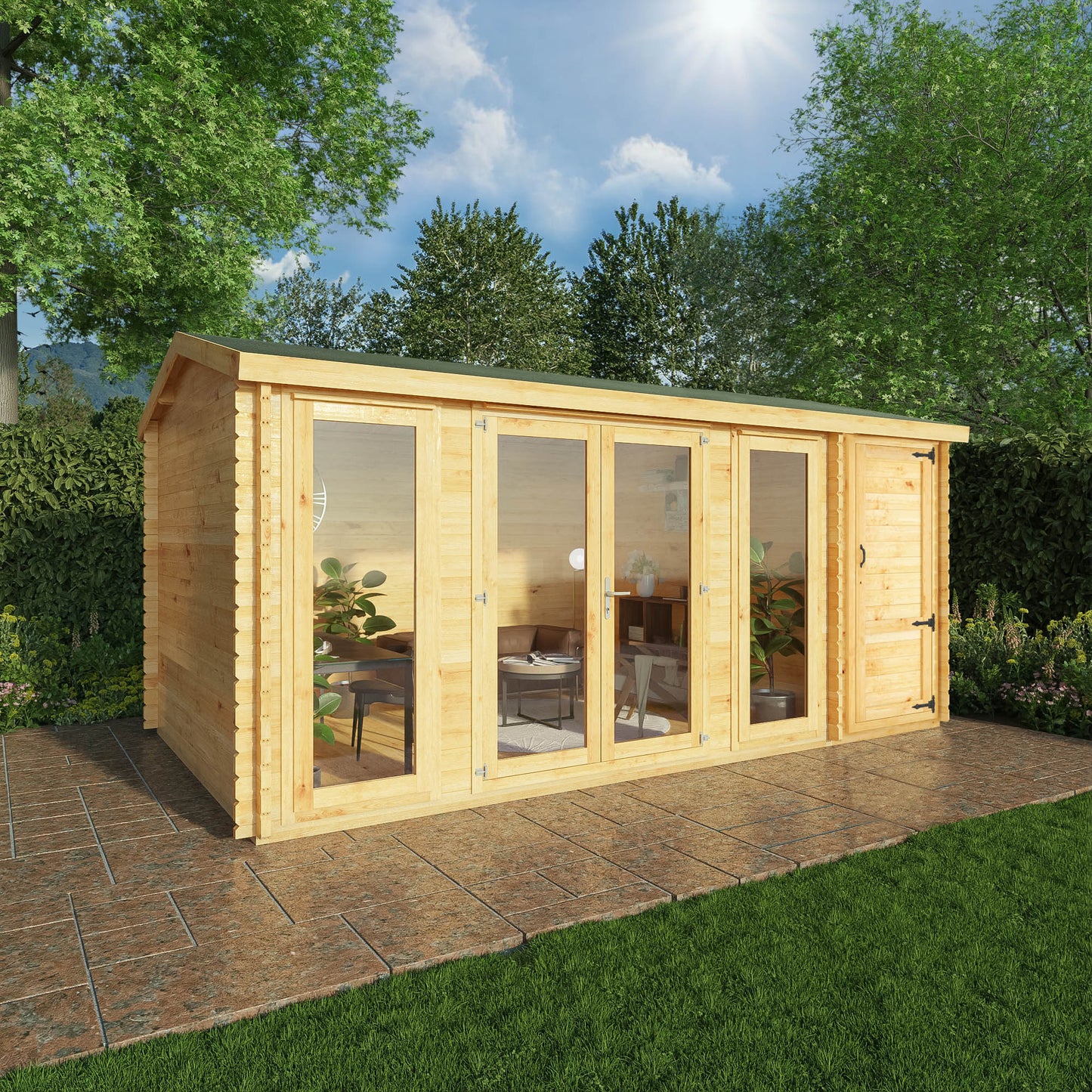 Home Office Studio Log Cabin with Side Shed