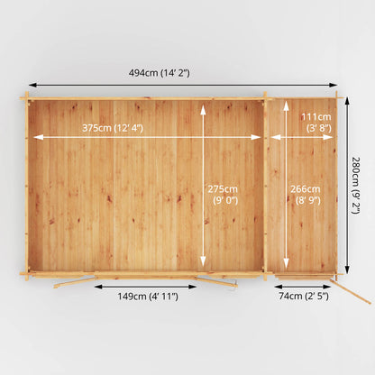 Home Office Studio Log Cabin with Side Shed