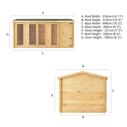 Home Office Studio Log Cabin with Side Shed