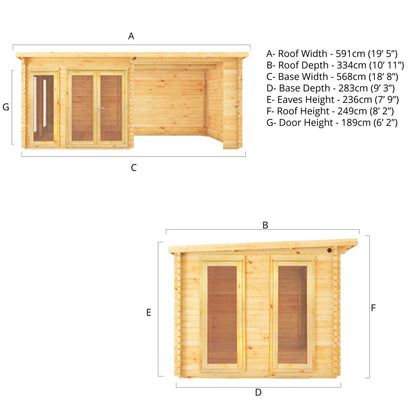 Studio Pent Log Cabin with Slatted or Patio Area