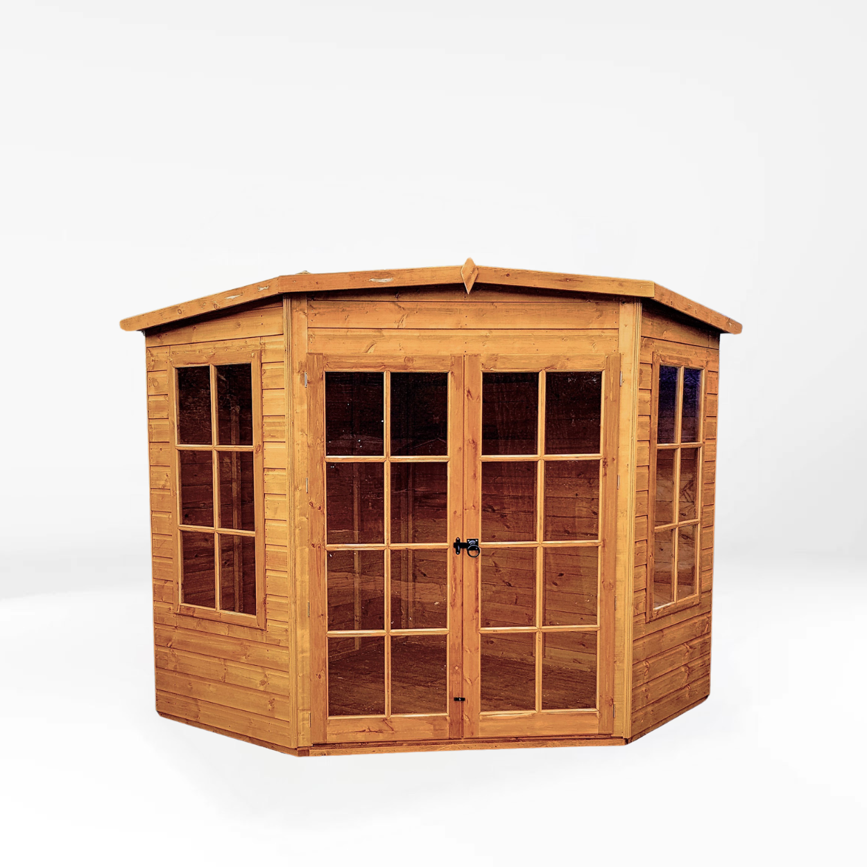 Wooden Corner Summerhouse 7 x 7 or 8 x 8 Doube Door Large Windows Tounge & Groove