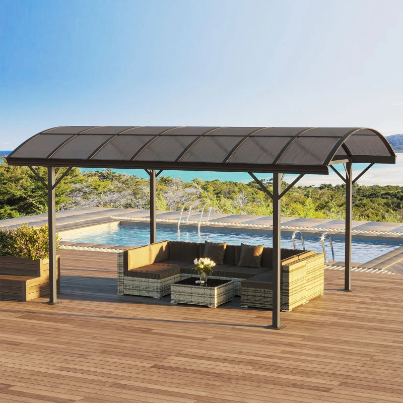 Outsunny 5 x 3m Hardtop Pergola Aluminium Gazebo Pavilion Garden Shelter Carport with Polycarbonate Roof - Brown