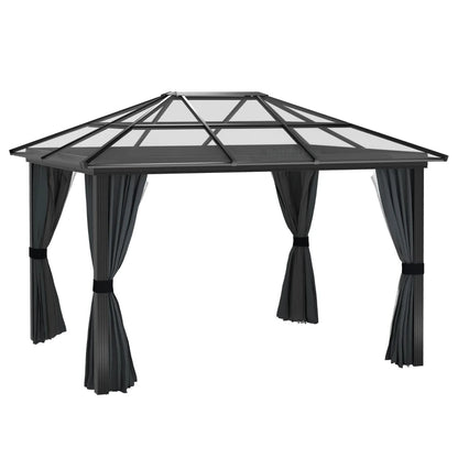 Outsunny 3 x 3.6(m) Hardtop Gazebo Canopy with Polycarbonate Roof and Aluminium Frame, Garden Pavilion with Mosquito Netting and Curtains