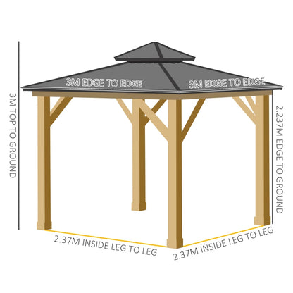 Outsunny 3x(3)M Outdoor Hardtop Gazebo Canopy with 2-Tier Roof and Solid Wood Frame Outdoor Patio Shelter for Patio, Garden