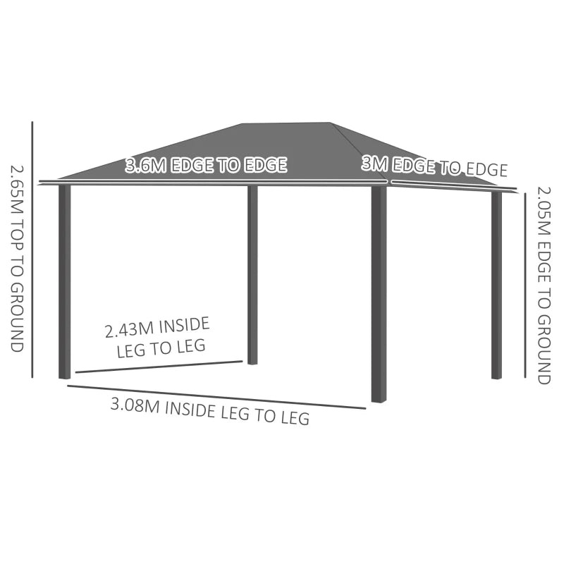 Outsunny 3 x 3.6(m) Hardtop Gazebo Canopy with Polycarbonate Roof and Aluminium Frame, Garden Pavilion with Mosquito Netting and Curtains