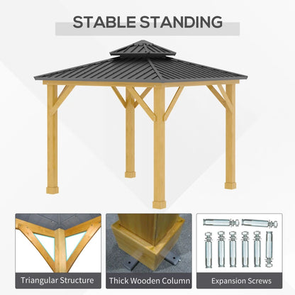 Outsunny 3x(3)M Outdoor Hardtop Gazebo Canopy with 2-Tier Roof and Solid Wood Frame Outdoor Patio Shelter for Patio, Garden