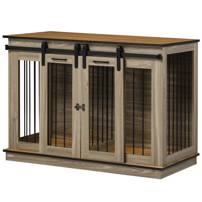 PawHut Dog Crate Furniture for Large Dogs, Double Dog Cage for Small Dogs, with Sliding Doors - Oak Tone