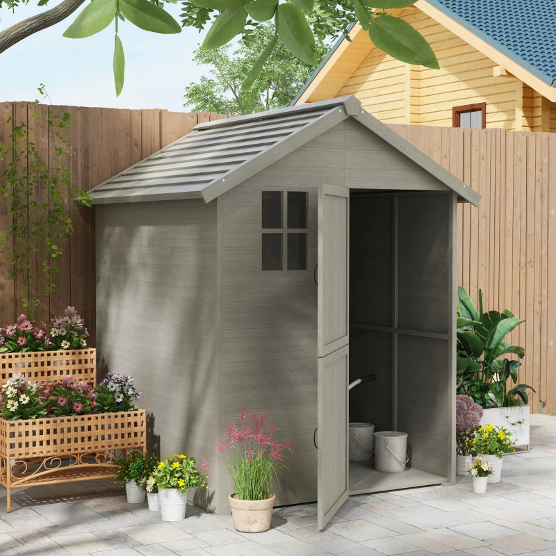 Outsunny 6 x 6.5ft Wooden Garden Shed, with Floor - Grey