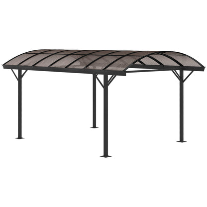 Outsunny 5 x 3m Hardtop Pergola Aluminium Gazebo Pavilion Garden Shelter Carport with Polycarbonate Roof - Brown