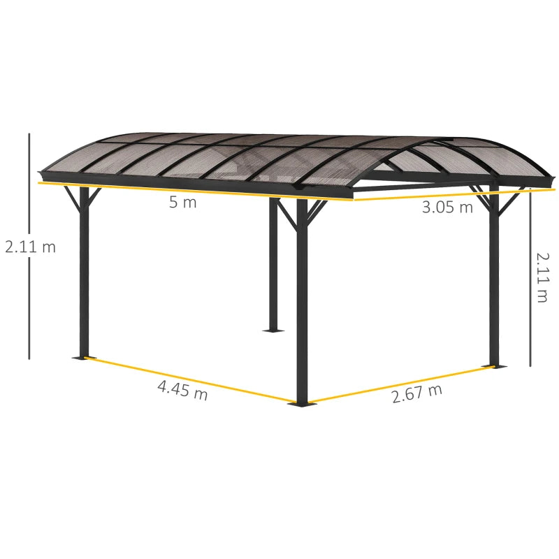 Outsunny 5 x 3m Hardtop Pergola Aluminium Gazebo Pavilion Garden Shelter Carport with Polycarbonate Roof - Brown