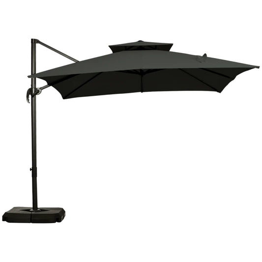 Outsunny Cantilever Parasol with 360° Rotation & Angle Adjustment - Dark Grey