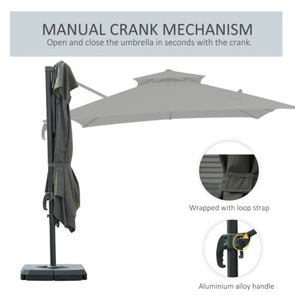 Outsunny Cantilever Parasol with 360° Rotation & Angle Adjustment - Dark Grey