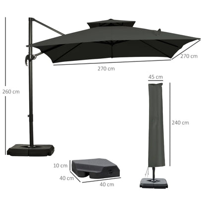 Outsunny Cantilever Parasol with 360° Rotation & Angle Adjustment - Dark Grey