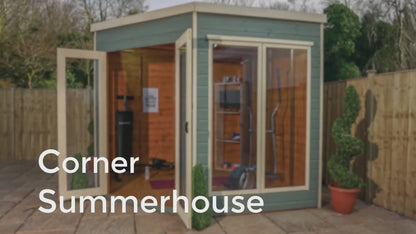 Premium Wooden Corner Summerhouse Shiplap Tounge & Groove French Doors