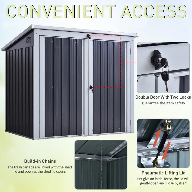 Premium Steel Garden Storage Shed with Double Door Lid for 2 Rubbish Bins