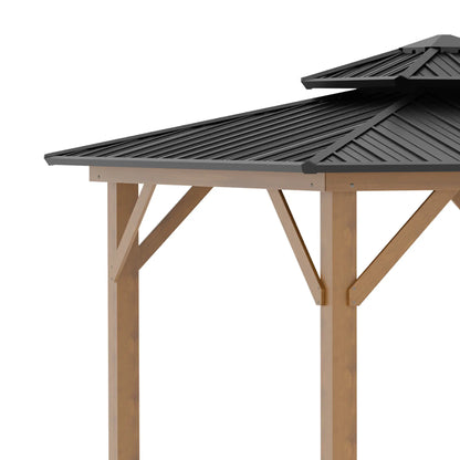 Outsunny 3.5 x 3.5m Wood Frame Hardtop Gazebo w/ Double Vented Roof, Black