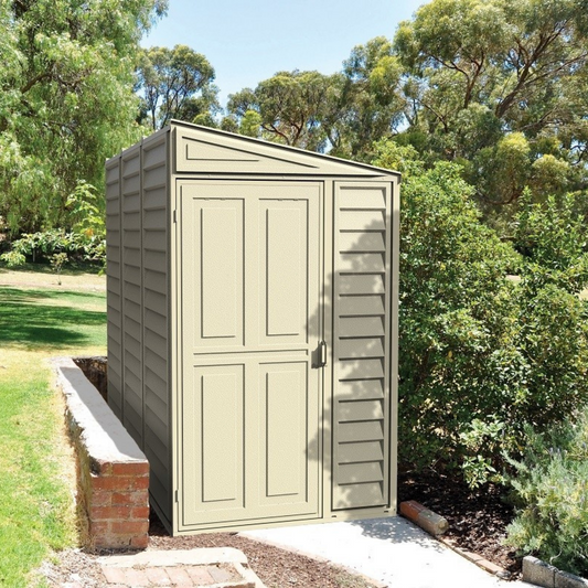 Saffron 4x8ft Lean-To Vinyl Garden Shed with Foundation Kit