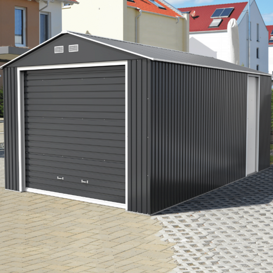 Sapphire 12x32ft Olympian Fronted Apex Metal Garage