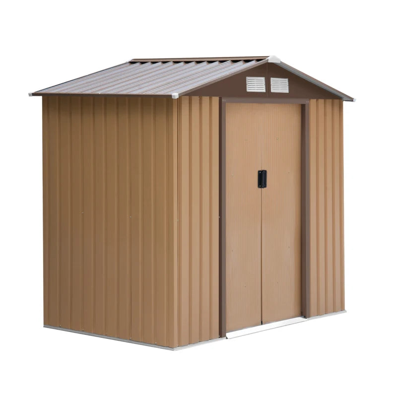 Outsunny 7 x 4ft Metal Garden Shed, Outdoor Storage Tool House with Ventilation Slots, Foundation Kit and Lockable Double Doors, Dark Grey