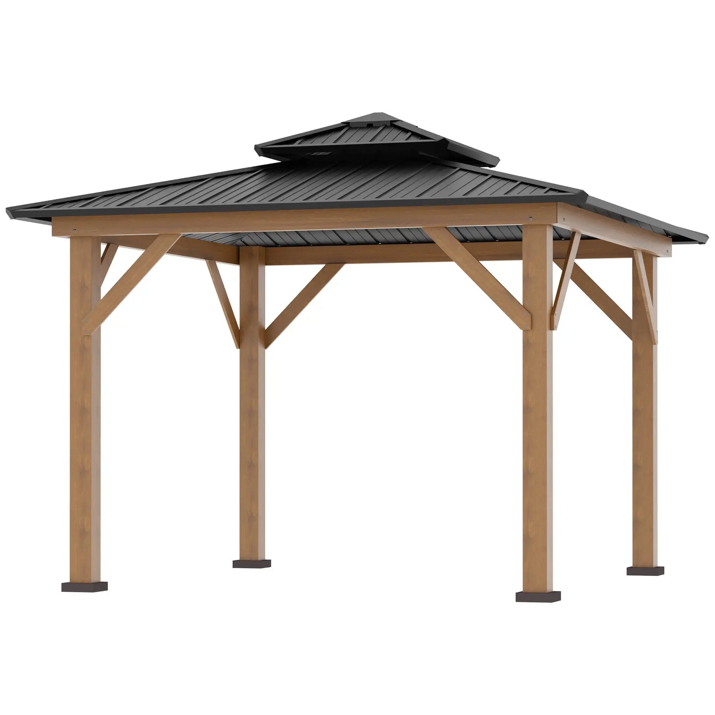 Outsunny 3.5 x 3.5m Wood Frame Hardtop Gazebo w/ Double Vented Roof, Black